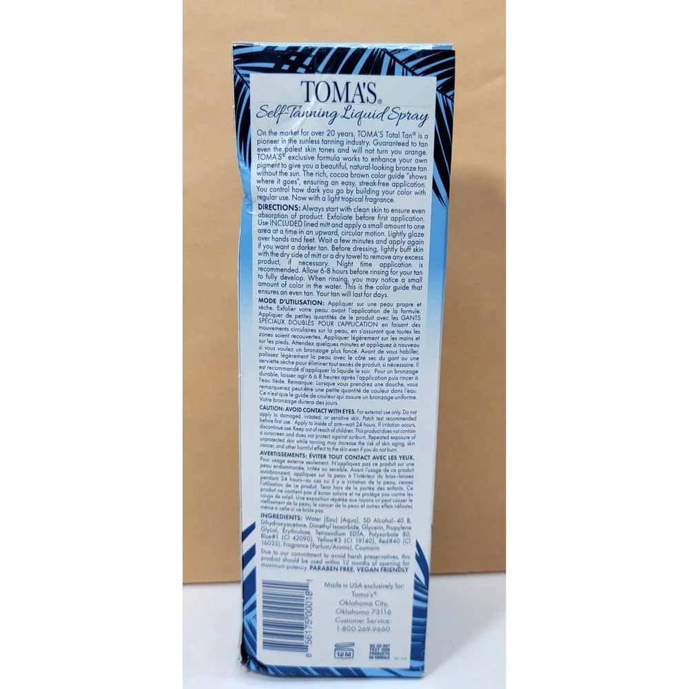 Tomas Total Tan Self-Tanning Liquid Spray 6oz with Mitt‎ Streak Free Vegan New